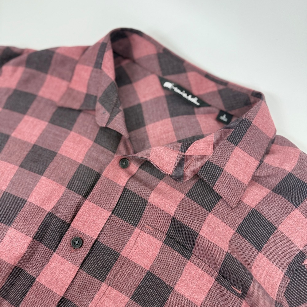 TravisMathew Mens Large Burgundy Black Buffalo Plaid Long‎ Sleeve Button Down